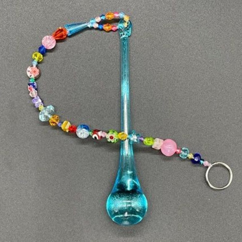 Handmade Beaded Suncatcher - Multicolored - Turquoise Glass Bulb - Hanging Decor